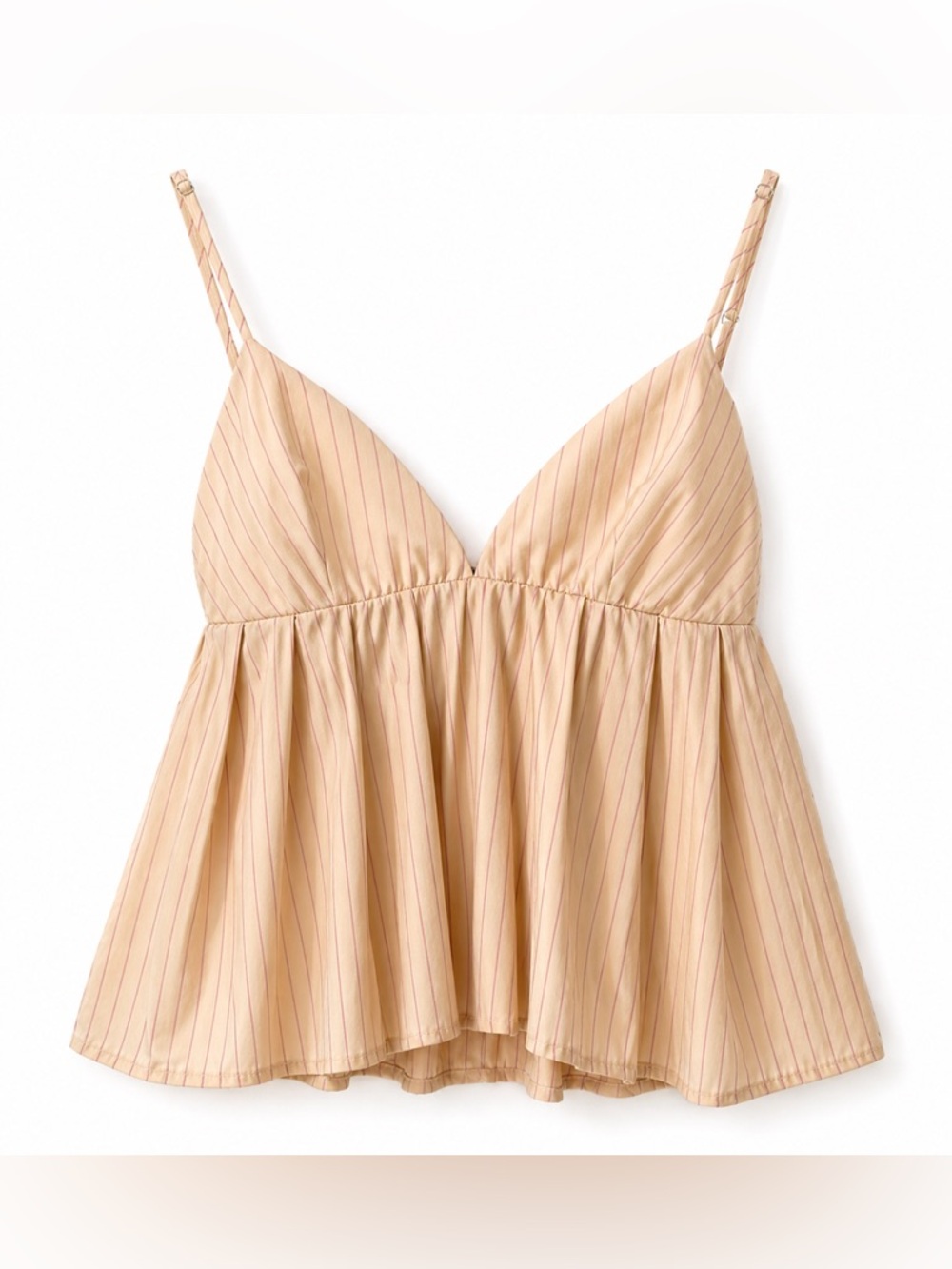 Zara NWT XS Beige Pink Pinstripe Flowy Babydoll Cami Top Adjustable Straps
